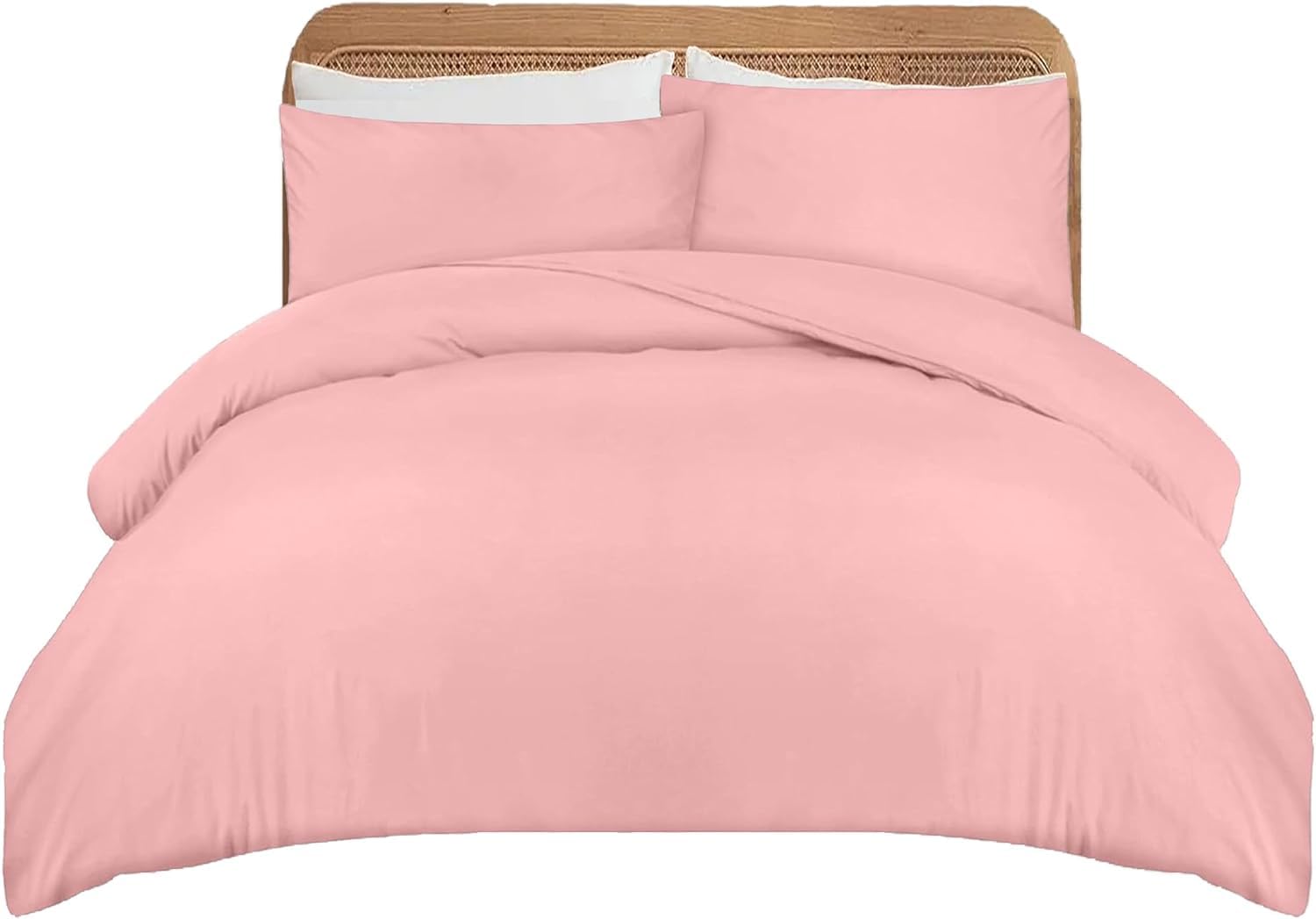 APEX FURNISHINGS Double Duvet Cover Sets - 100% Brushed Microfiber Bedding Quilt Cover with Pillowcases - Blush Pink