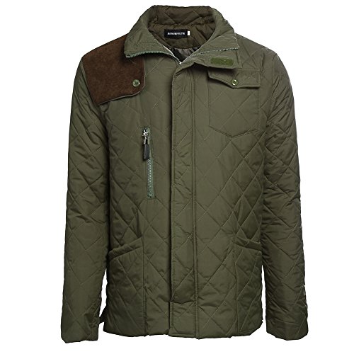 Jinshida Men's Square Pattern Quilted Zipper Sweatshirt Patch Winter Jacket Green L
