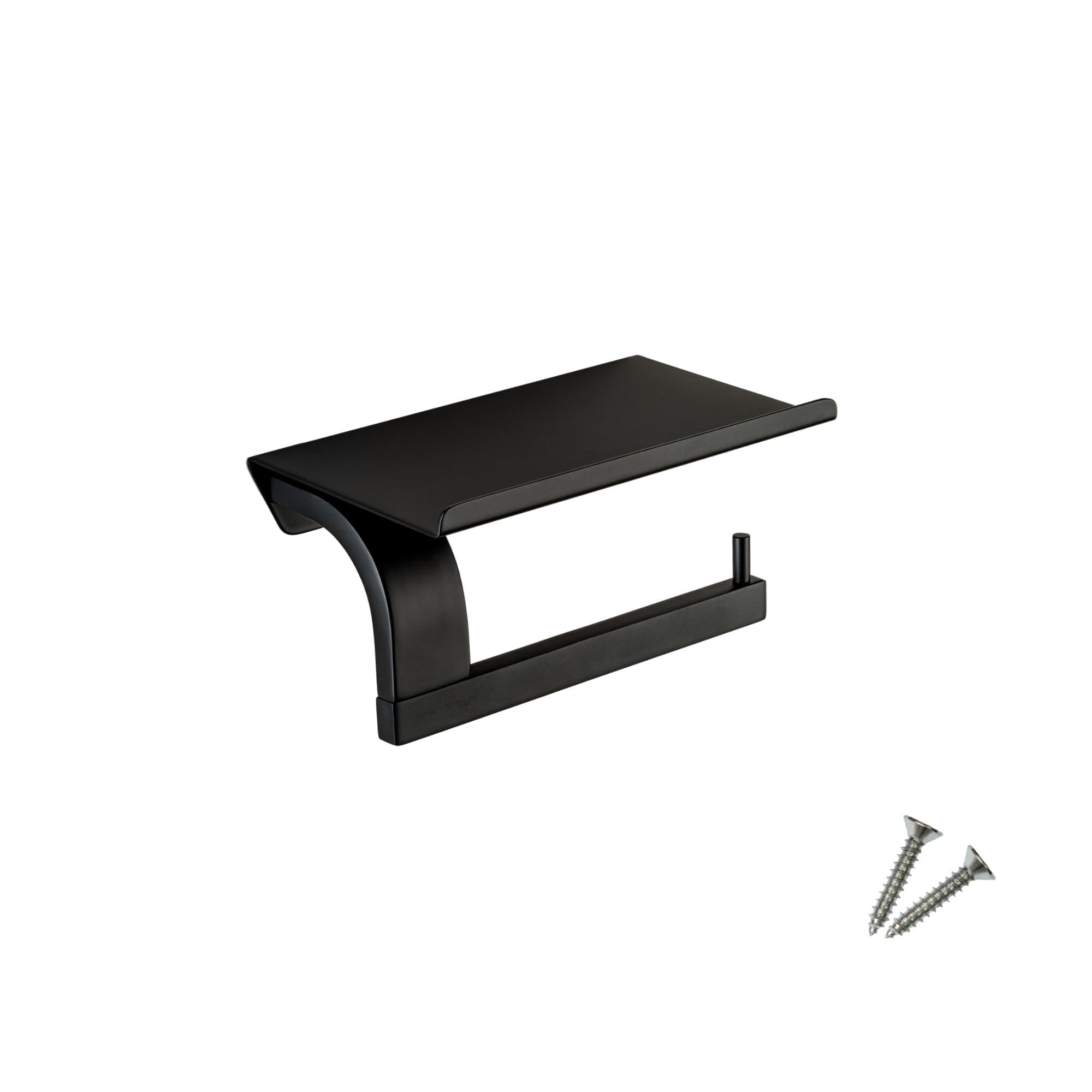 Sagittarius One 160S1-B Wall Mounted Toilet Roll Holder with Shelf – Polished 304 Stainless Steel, Durable & Stylish Bathroom Accessory – Matt Black