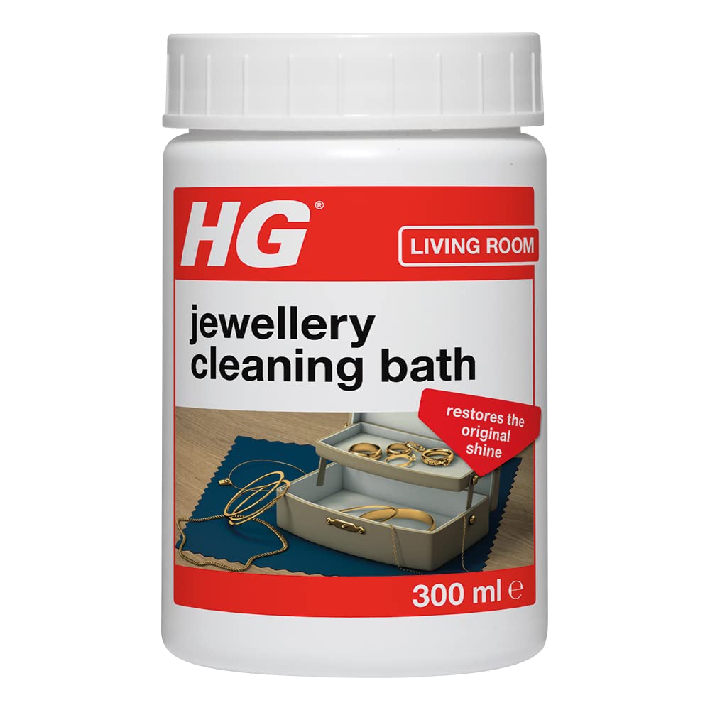 HG Jewellery Cleaning Bath, Jewellery Cleaner for Gold, Silver & Fine Jewellery, Cleaning Kit & Dip for Rings, Necklaces, Earrings & Brooches, Restores Shine & Sparkle - 300ml