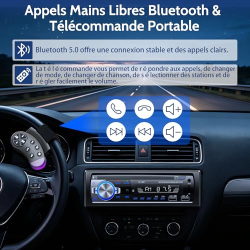 Wistrue FM Bluetooth Car Radio with 2 USB, 1 Din Car Radio Support AUX/SD/TF/MP3, Compatible with iOS/Android