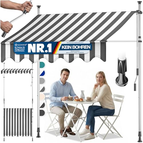 KESSER® Klemmmarkise mit Handkurbel Balkon | Balkonmarkise ohne Bohren | Markise UV-beständig höhenverstellbar & wasserabweisend | Sonnenschutz für Ba
