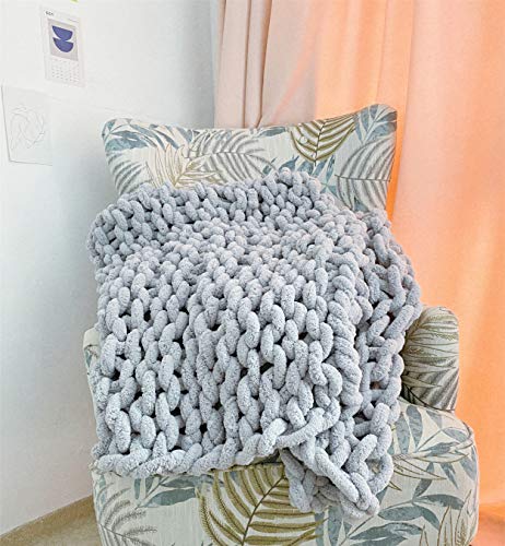 Twomissone Luxury Chunky Knit Chenille Bed Blanket Large Knitted Throw Blanket Warm Soft Cozy Bulky Blankets for Cuddling up in Bed, on The Couch or Sofa (50\