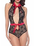 LamourLove Plus Size Lingerie Women's Sexy Lace Teddy bodysuit (Medium)