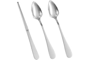3pcs Serrated Grapefruit Spoons and Knife Set, Stainless Steel Grapefruit Curved Serving Utensils for Citrus Lemon Kiwi Melon
