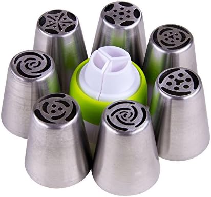Russian Piping Icing Tips Stainless Steel 18pc Set - Cake Cupcake Flower Decorating Tips | Beginners to Culinary Master (1 Coupler, 10 Disposable Pastry Bags) Includes Icing Recipe and How-to Videos
