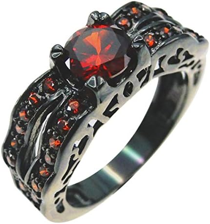 Women Vintage Red Black Plated Finger Ring Engagement Design Sz 7