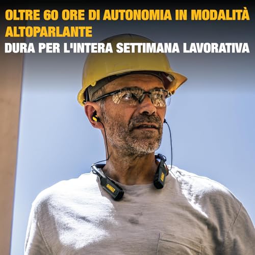DEWALT Neckband 2-in-1 Heavy Duty Bluetooth Headphones, Wireless Earphones with Built-in Speakers, 60+ Hours Autonomy HD Microphone, IP56 Waterproof, Ideal for Construction Site, Workshop and Outdoor Black
