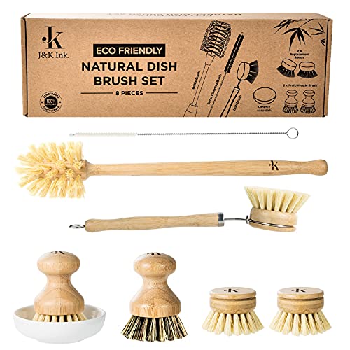 Bamboo Dish Brush Set For Cleaning Dishes Pots and Pans Includes 1