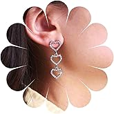 Yheakne Boho Crystal Heart Drop Earrings Long Heart Tassel Chain Earrings Gold Cz Heart Dangle Earrings Vintage Triple Heart Earrings Jewelry for Women