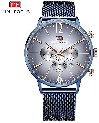 SJXIN Cool Stylish Mini Focus Watch Mini FOCUS/MF0114G Men's Quartz Watch Three Small Plates Stainless Steel Mesh Waterproof Watch Fashion Watches