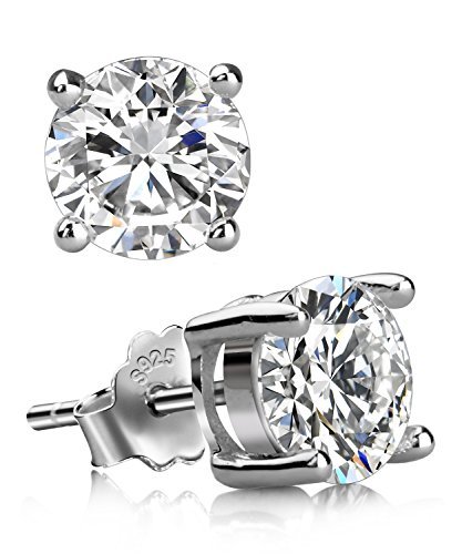 France Costumes Jewelry - UHIBROS Hypoallergenic Silver Ear Stubs Birthstone Stud Earrings Round Cubic Zirconia Diamond