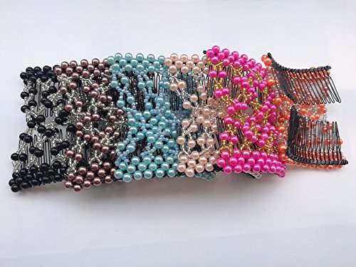 Lovef Crystal Bow Elastic Double Combs with Plastic Flowers Hair Clips, Hair Holder/ Ez Comb 4pcs