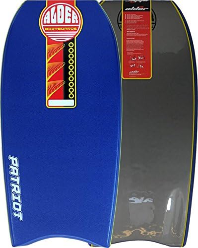 Alder Patriot 46" Bodyboard - PE Core with Stringer, Crescent Tail, 60/40 Rail, HDPE Slick and Graduated Channels.