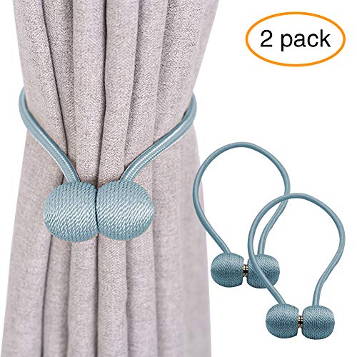 YOBAYE Magnetic Curtain Tiebacks, 2 Pack Drape Tie Backs Decorative Curtain Rope Holdbacks for Home Kitchen Office Window Drapes, No Drilling & Holes Required,Blue
