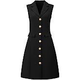 Hobemty Women's Sleeveless Work Dress Button Down 2026 Business Lapel V Neck A Line Blazer Dresses
