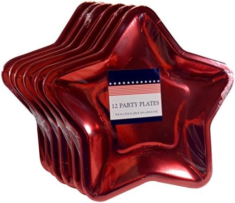 Bulk Buy: Patriotic Red Foil Star Shaped Party Paper Plates, (12) Plates/Pkg., Pack of (6) - Total (72) Plates