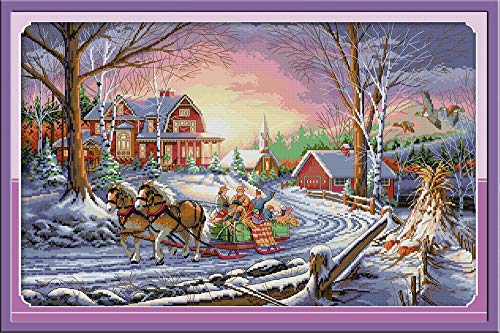 Joy Sunday Counted Cross Stitch Kits, Winter Travel Cross-Stitch Sets Embroidery Kit 14CT White Canvas 24''x16''