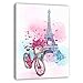 Paris Pink Wall Art - Eiffel Tower Decor Modern Bicycle Canvas Prints - Girl's Bedroom & Bathroom Artwork 12x16