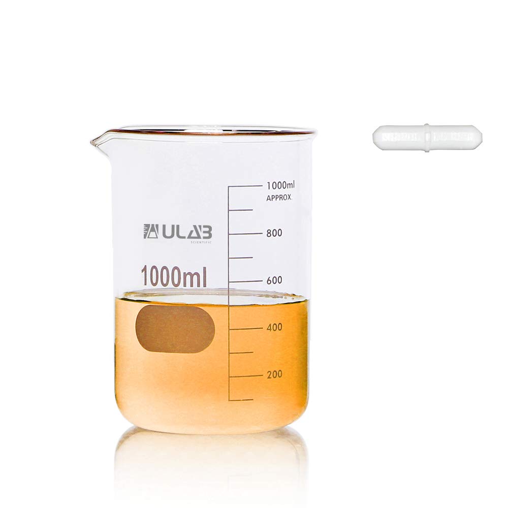 ULAB Scientific Griffin Low Form Glass Beaker, Vol.1000ml, 3.3 Borosilicate Glass, Printed Graduation, UBG1005