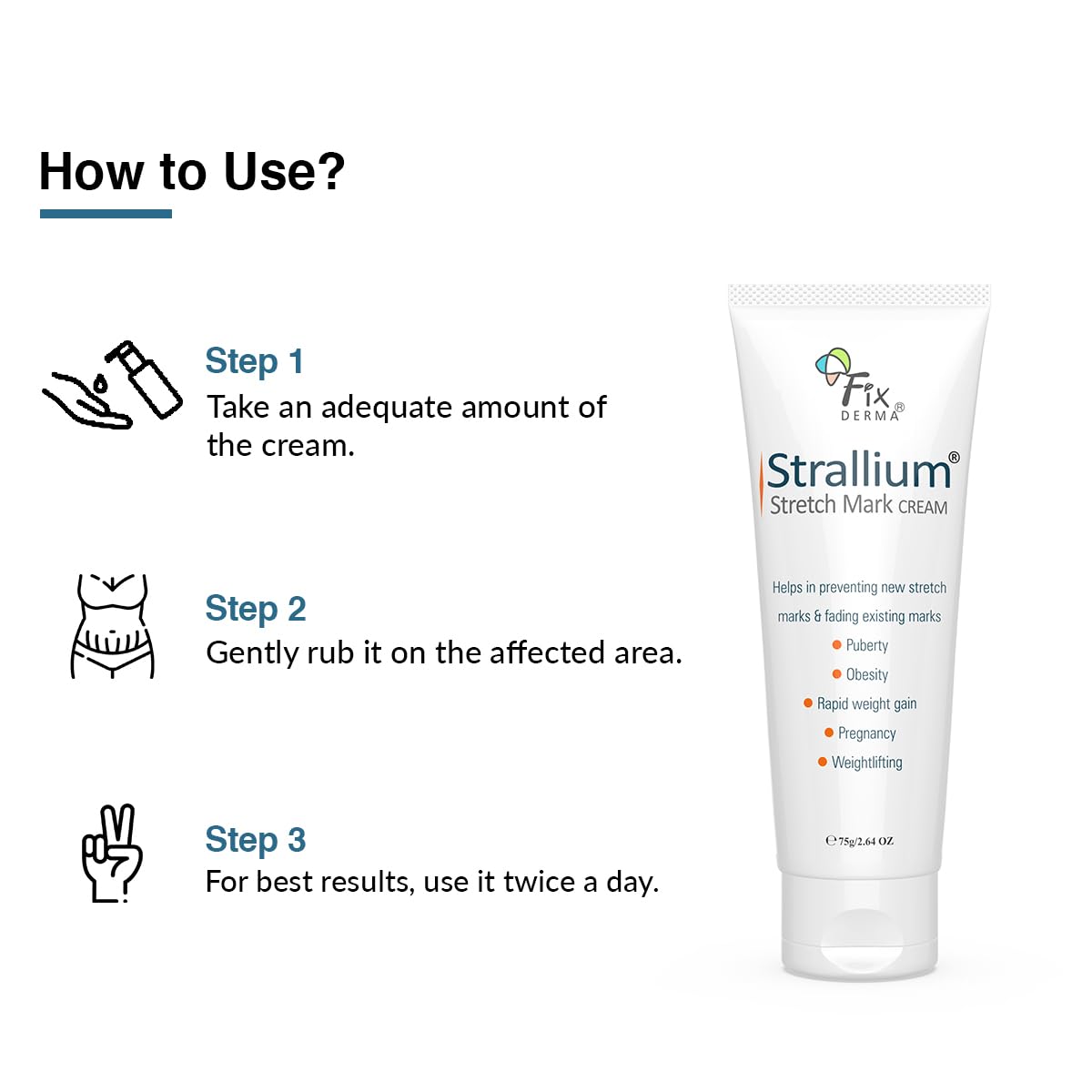 Fixderma Strallium Anti Stretch Mark Cream with 10% Aloe Vera Gel | Stretch Mark Cream | Stretch Mark Cream for Pregnancy | Stretch Mark Remover - 2.64 Oz