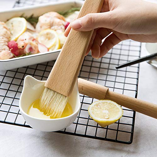 Saizone BBQ Basting Brush Nature Bristles Food Safety Pastry Brushes with Beech Wood Handle Baking Cooking Brushes Round and Flat(Pack of 2) - Thumbnail 2