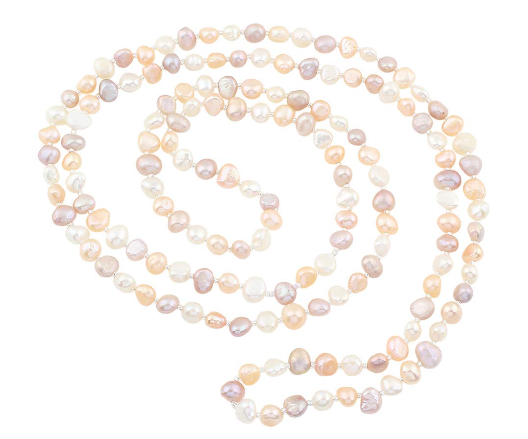 TreasureBay Classic Natural Freshwater 6-6.5mm Baroque Pearl Necklace for Women (Multicolour Pearl (Pink, purple, white))