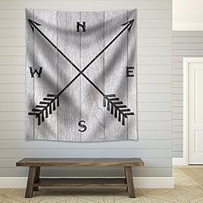 Compass Symbol on a Light Wooden Background - Fabric Tapestry, Home Decor - 51x60 inches