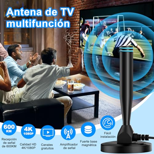BJLBOJEY Antena de TV Digital, Antena de HD TV Interior 4k, Antena de Onda Terrestre con 600KM Recepción Señal, Antena Exterior 16.5ft con 360° de Rotación y amplificadores Inteligentes Duales