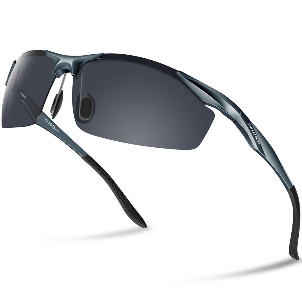 Paerde Men's Polarized Sports Sunglasses for Men Women Running Fishing Driving Golf Glasses Metal Frame PA01 (Gray)
