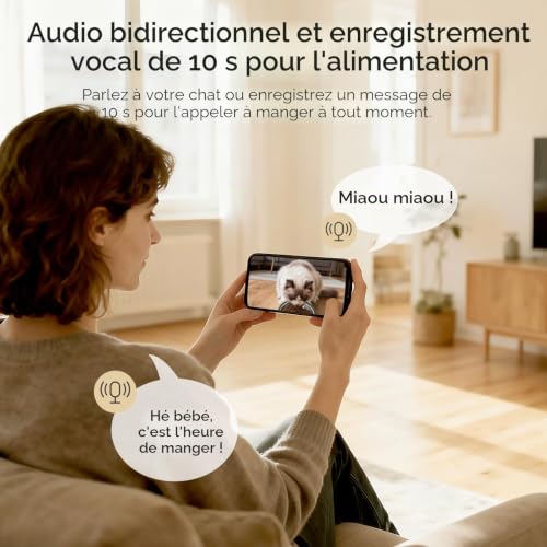 Faroro Automatic Cat Food Dispenser, HD 1080P Camera with Night Vision, 5G WiFi Feeder for Cat/Dog with Two-Way Audio, APP, Dual Power (White)