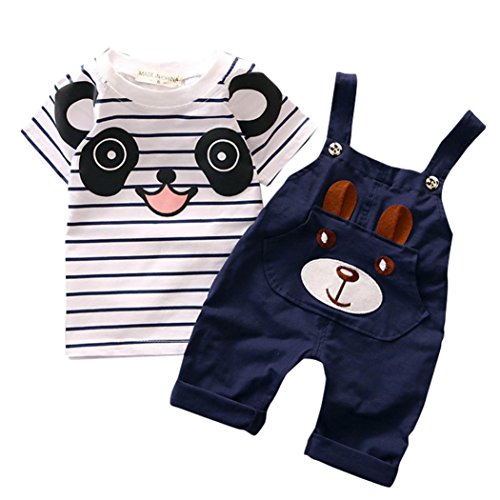 PHOTNO 2 PC Baby Boys Stripe Short Sleeve t-shirt Bear pants toddler overall outfits (0-4Y) (10/90 (2-3Y), Navy)