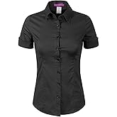 Design by Olivia Women's Short Sleeve Button Down Shirt Stretch Cotton Work Blouse Office Dress Shirt