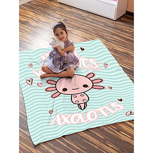 Avalokitesvara Just A Girl Who Loves Axolotl Flannel Blanket,Throw Soft Warm Fluffy Plush,Lightweight Microfiber for Bed Couch Chair Living Room 50x40 Inch for Kid