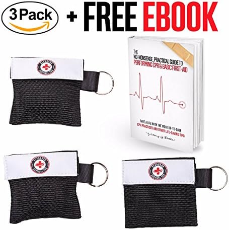 Standard Survival Pro's LifePack (TM) CPR Keychain (3 pack) + Free CPR & First-Aid eBook! With Gloves and One-Way Face Shield Mask, Durable, Portable and Effective! (Black) 1-Year Warranty