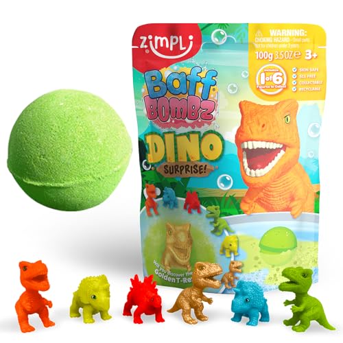 Large Dino Surprise Bath Bomb, 6 Surprise Dinosaur Toys to Collect in Total, One Per Bath Bomb, Children's Fizzing Toy, Birthday Gift for Boys & Girls, Stocking Filler Present