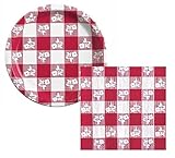 Perfect Picnic Red Gingham Dessert Napkins & Plates Party Kit for 25