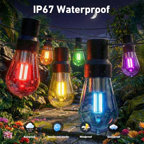 AILBTON 400FT RGB+IC Smart Outdoor String Lights, IP67 Waterproof LED Color Changing Clear Bulb String Lights with App & Remote Control, Shatterproof Hanging Patio Lights for Backyard Garden Party