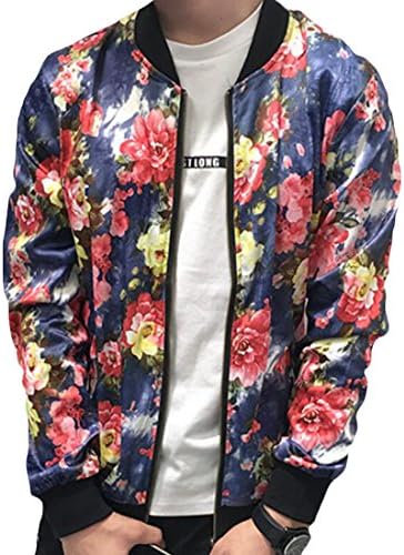 M2MO Mens Floral Print Bomber Baseball Collar Varsity Jacket