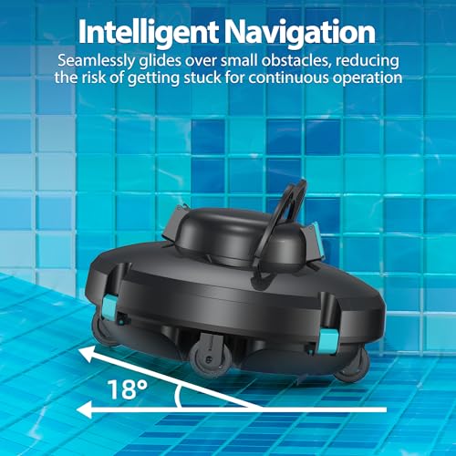 Redroad Cordless Robotic Pool Cleaner,Automatic Pool Vacuum Lasts 150Mins,Powerful Suction,Self-Parking, Maximum Climbing Angle 18 Degrees,Lightweight for Above/Inground Pools Up to 1200 Sq.Ft.