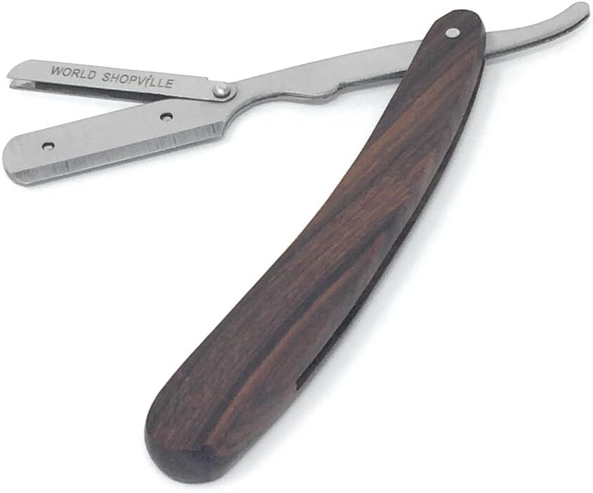 Premium Quality Straight Shaving Razor Wooden Handle, Cut Throat Barber Shaving Razor, Stainless Steel Wooden Handle by WorldShopVille + Black Stylish Pouch (1)