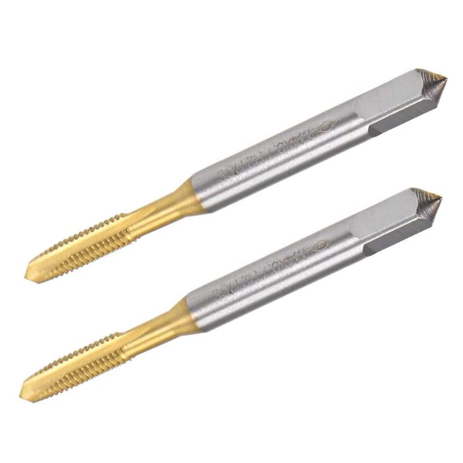 TOP-VIGOR 2Pcs M4 x 0.7mm Spiral Point Plug Thread Tap, HSS Titanium Coated Thread Milling Tap with H2 Tolerance, 3 Flutes Ground Threads(Round Shank with Square End)
