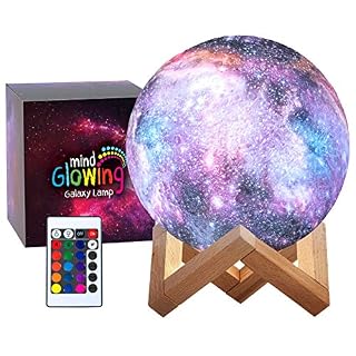 3D Galaxy Moon Lamp by Mind-Glowing – Cool Kids Galaxy Moon Night Light with 16 LED Colors, Touch & Remote Control