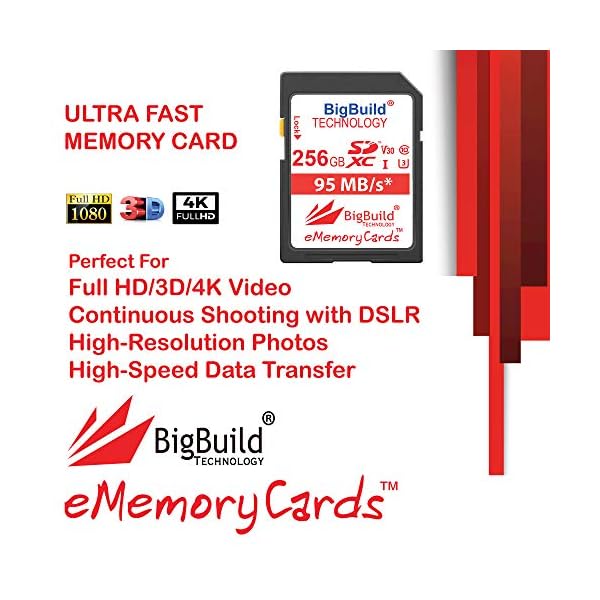 BigBuild Technology 256GB UHS-I U3 95MB/s Speicherkarte für Canon EOS 1200D, 1300D, 2000D, 200D, 4000D, 5DS, 5DS R, 77D… – Bild 3