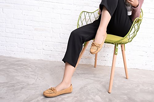 Mlia Lady Womens Casual Slip On Loafer Moccasins Flats Driving & Walking Shoes Zoe Tan/Suede 7.5