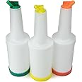Cocktailor 32 oz. Bar Juice Pour Bottles (3-pack Green, Yellow, Orange) Store and Pour Containers for Bar - Plastic Juice Pourers for Bartending, Bar Mixer Bottles - Barware and Bar Supplies