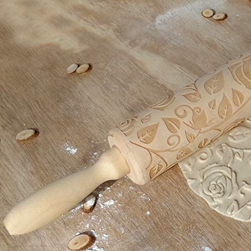 image for Graysky Wooden Christmas Embossed Rolling Pin, 3D Engraved Carved Xmas