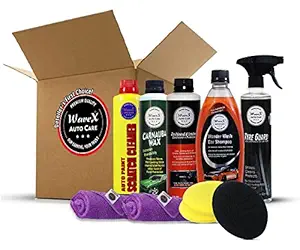 Wavex Car Care Kit 10 Pcs | Includes Dashboard Polish 350g, Carnauba Wax Polish 350g, Tyre Polish 350ml, Car Washing Shampoo 500ml, Scratch Cleaner 350g, 2 Microfiber Cloth, 3 Foam Applicators