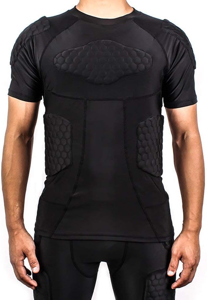 TUOY Men's Padded Compression Shirt Protective T Shirt Rib Chest Protector for Football Paintball Baseball: Clothing