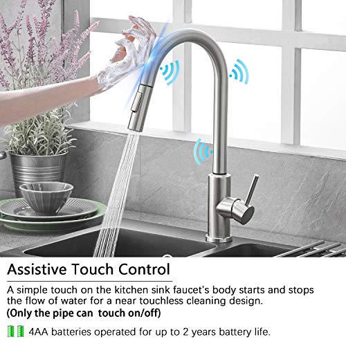 Qomolangma Touch Sensor Kitchen Faucets with Pull Down Sprayer, Touch